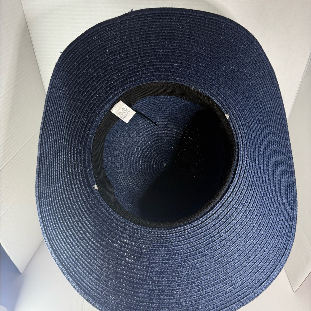 Elegant Navy Wide-Brim Hat with Turquoise Accents - Picture 4 of 6